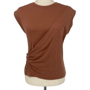 NEW A NEW DAY Faux Wrap Front Cap Sleeve T Shirt Size XS (Runs Like Small) Brown